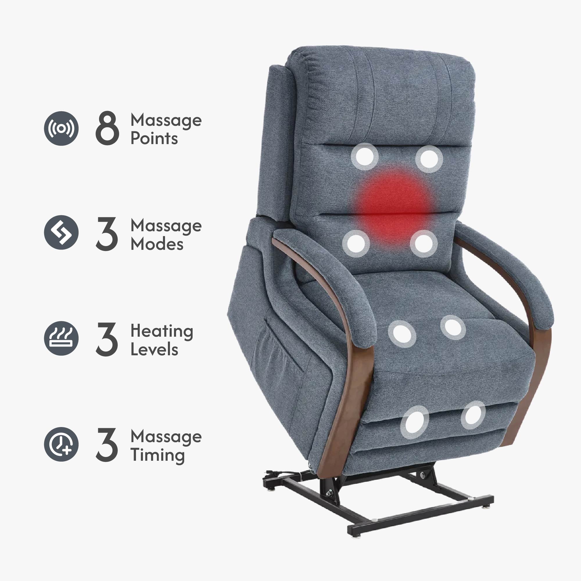 Power Lift Recliner Chair for Elderly, Recliner chair with Massage & Heat, Electric Leather Lift Recliner Chair for Living Room with Side Pocket, Blue